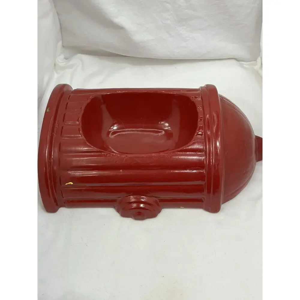 Vintage Red Fire Hydrant Dog Feeder Bowl Glazed Ceramic RARE 12” 🚒 Mid-century